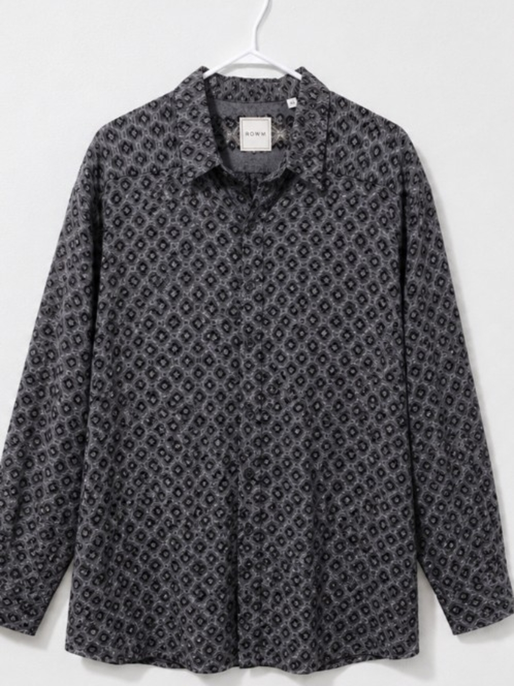 ROWM Geo Hexagon Print Long Sleeve Button Down Shirt 4XT Black